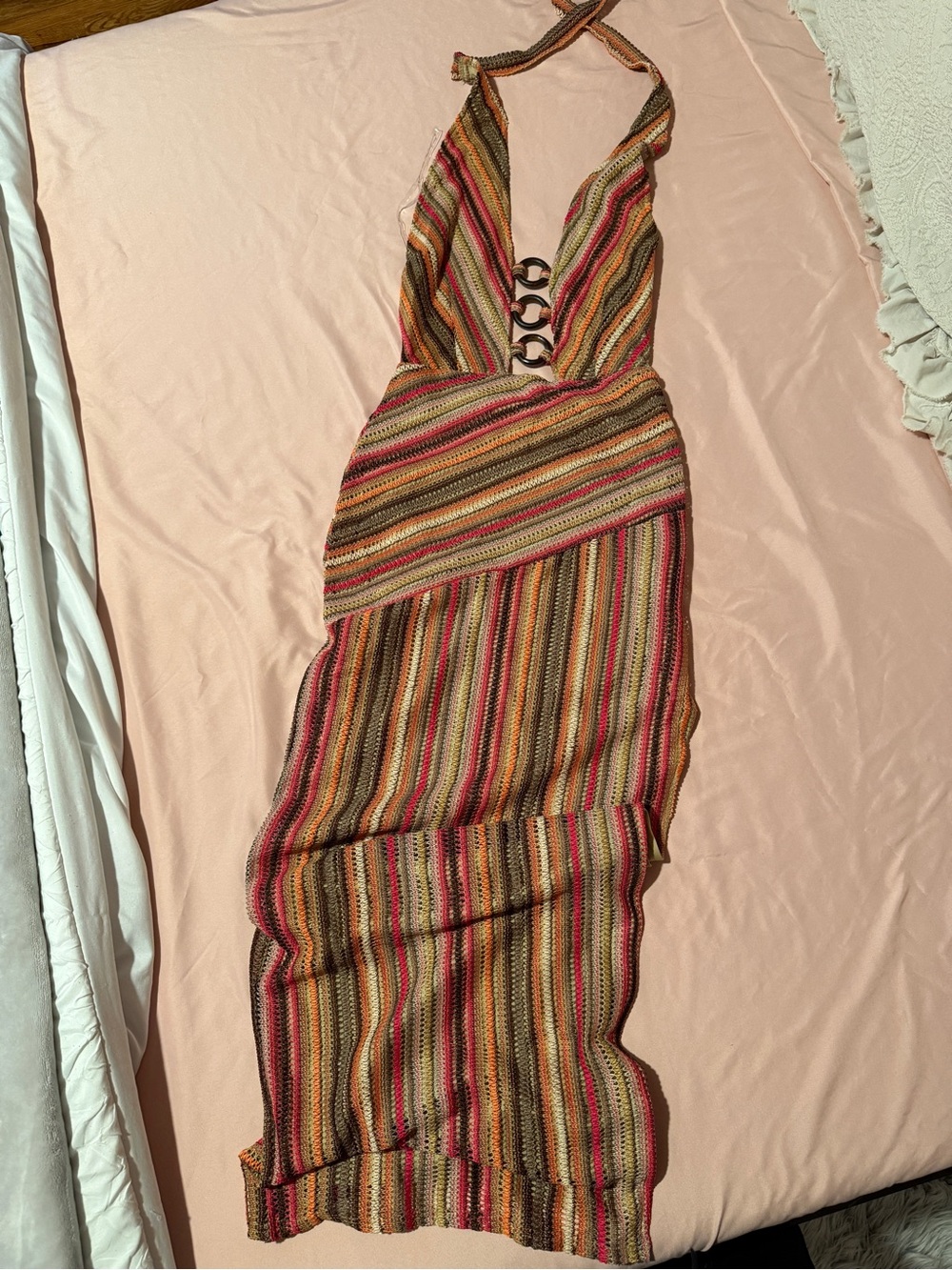 Windsor Striped Halter Maxi Dress in Pink, Brown & Orange